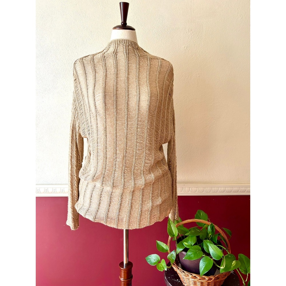 Zara Metallic Gold Thread Mock Neck Sweater Relaxed Tunic Size M Glam Open Weave